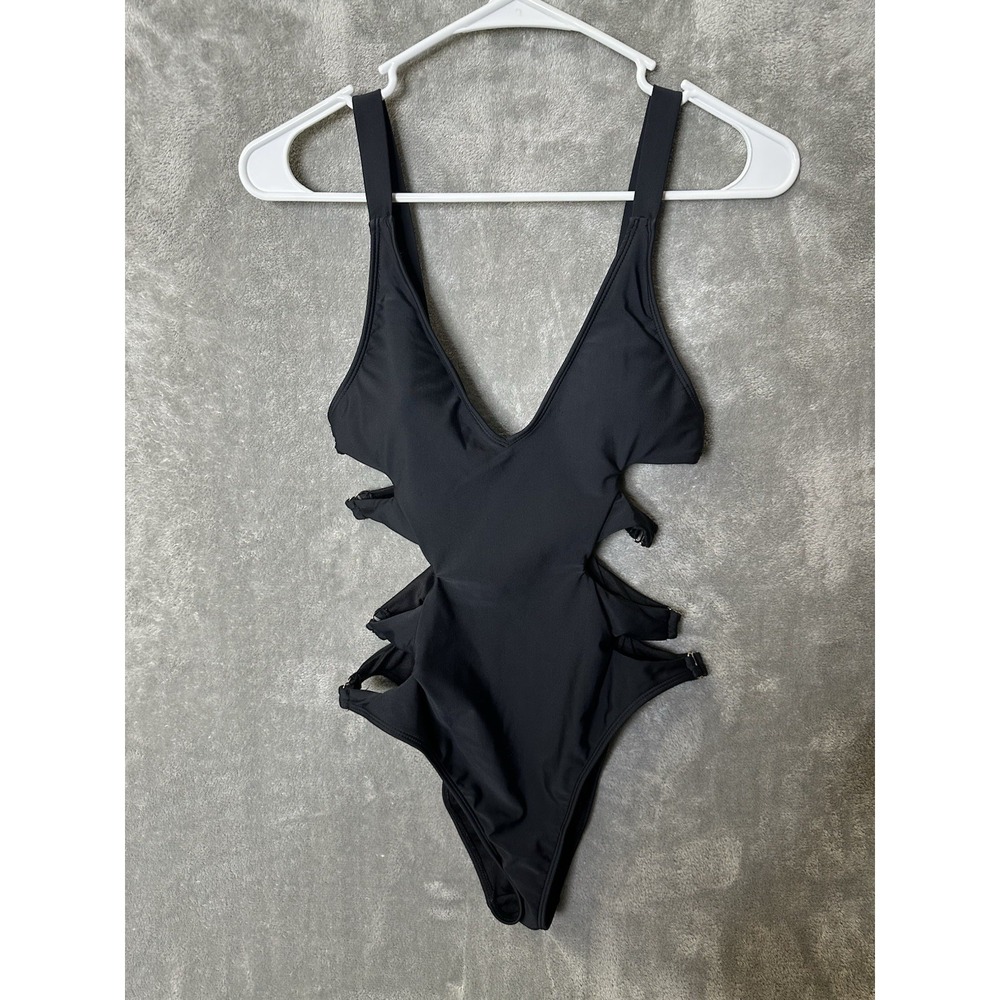 Fit 4 U Swimfix Swimsuit Womens Medium One Piece Black Side Cutouts Sexy